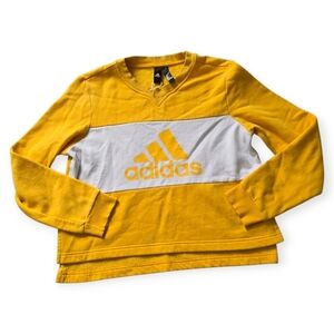 Adidas Cropped Sweater, Color Block Yellow And White, Size M